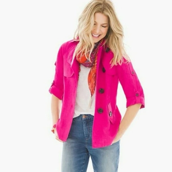 Chico's Jackets & Blazers - Chicos Button Up Cape‎ Jacket Linen Barbiecore Layering Fuchsia Womens S (0)